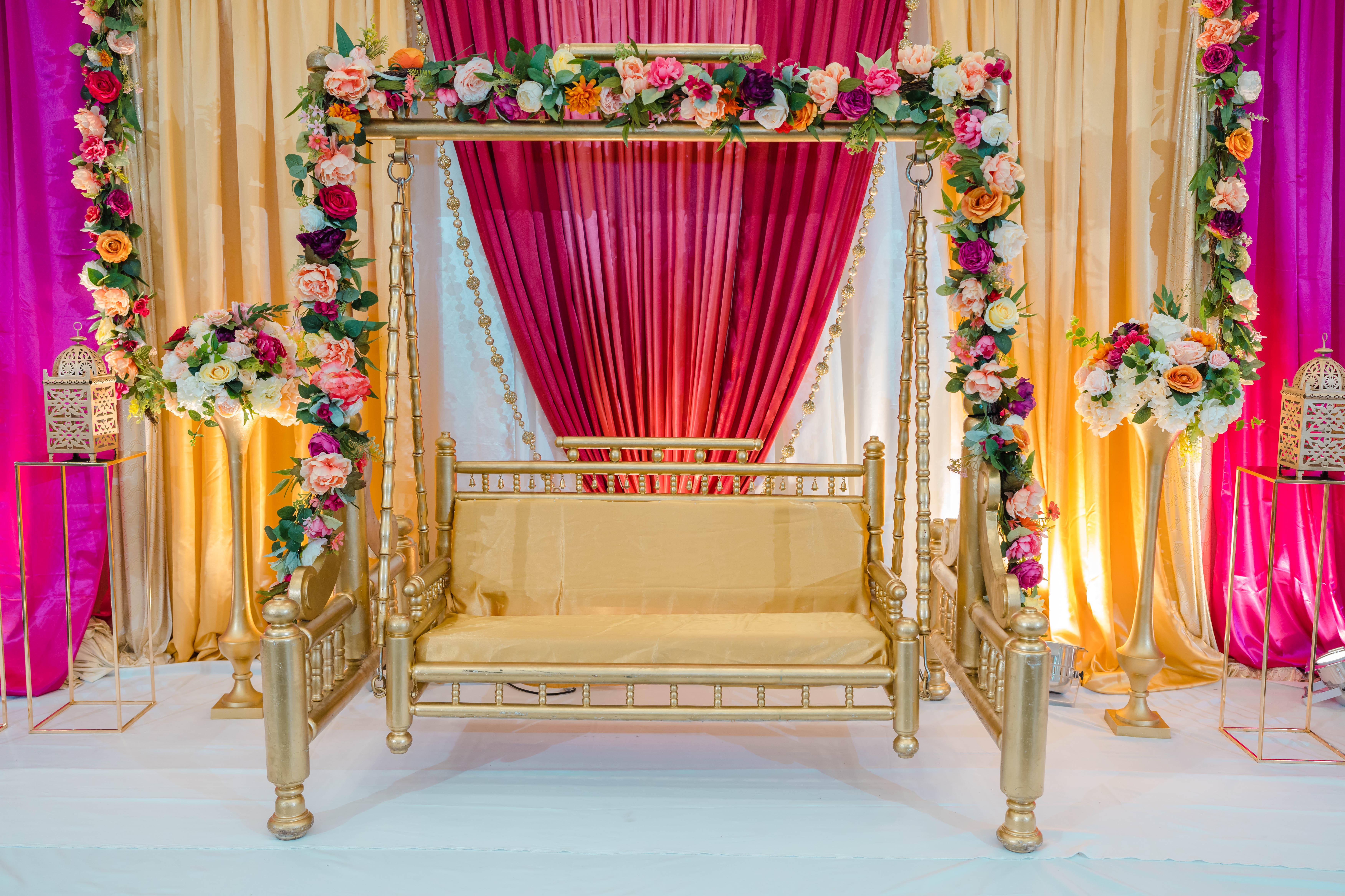 Premium wedding decor with floral fabric theme
