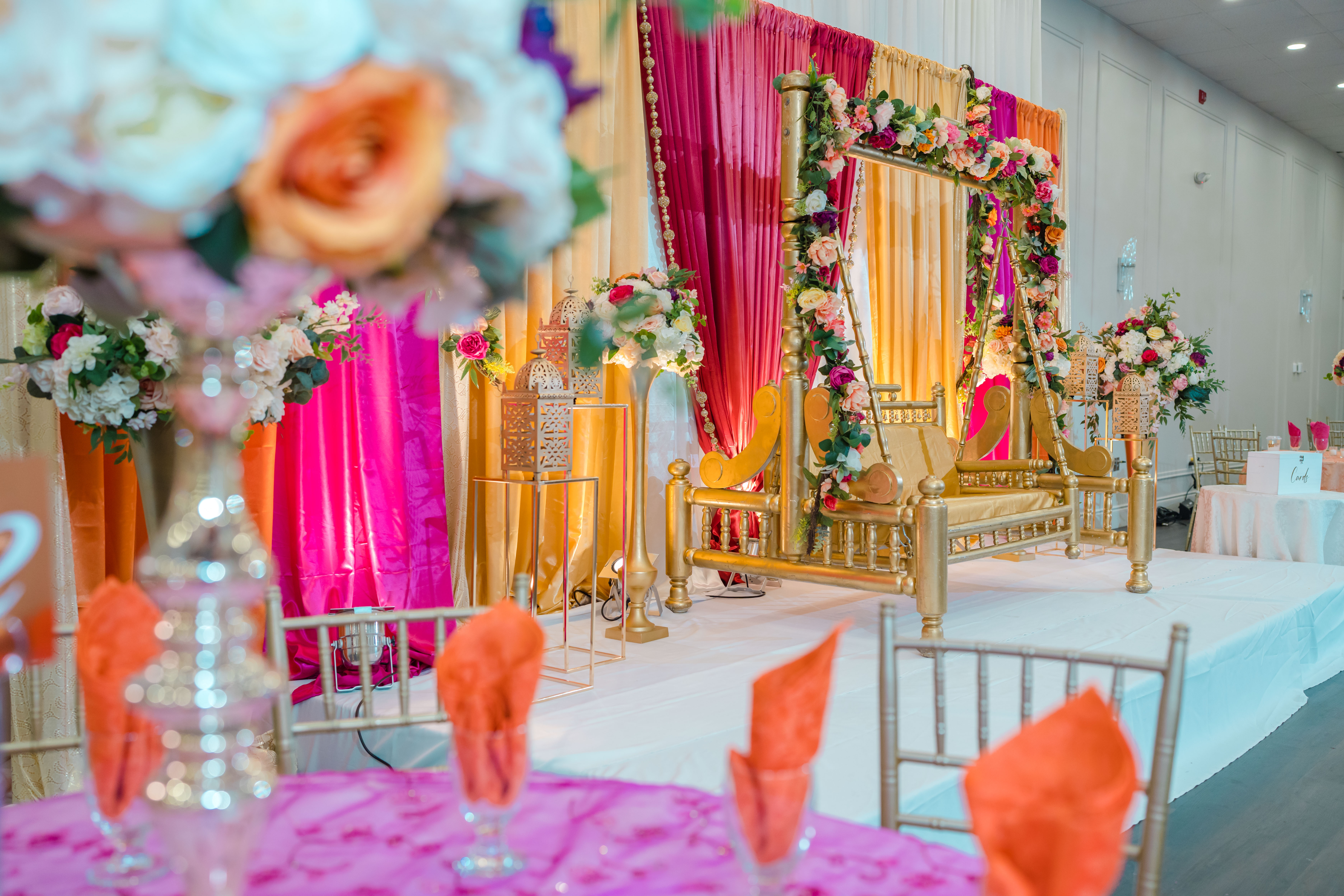 Wedding stage setup with luxury backdrop