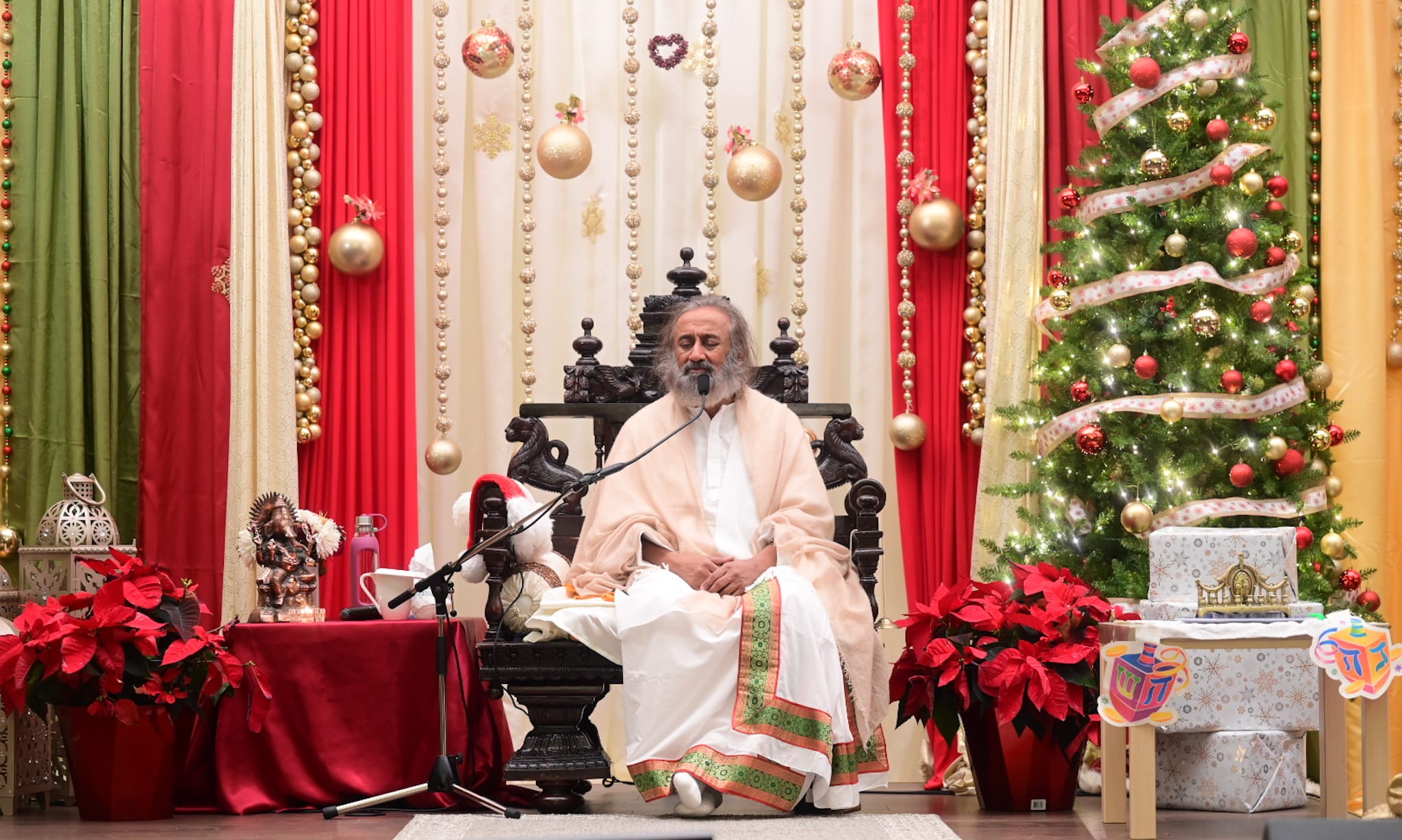 Event decor with layered textures lighting